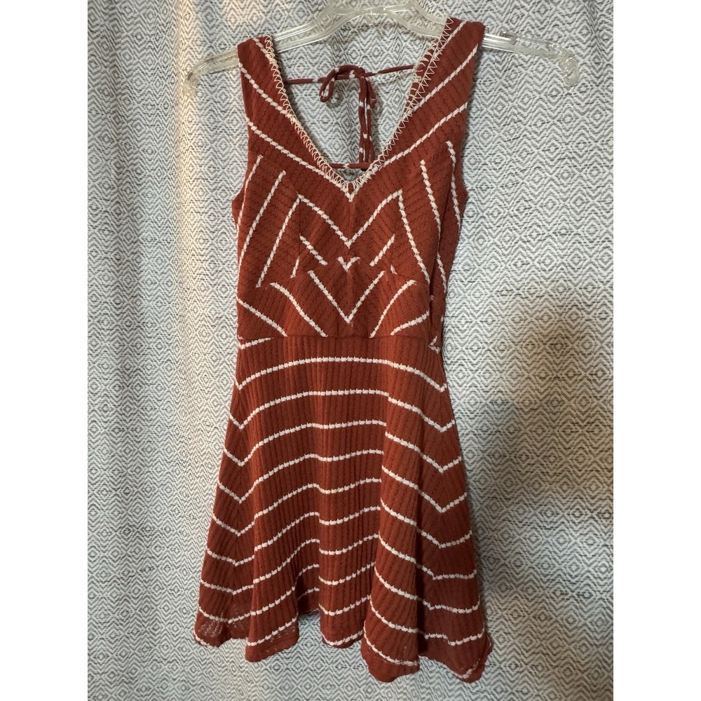 Three Pink Hearts by Trixxi Burnt Orange and Cream Striped Knit Dress BOHO Small